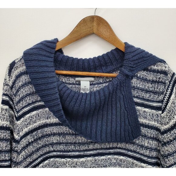Catherines 2X Sweater Striped Knit Cowl Neck Pullover Navy Gray Plus Size Cozy - Picture 6 of 14